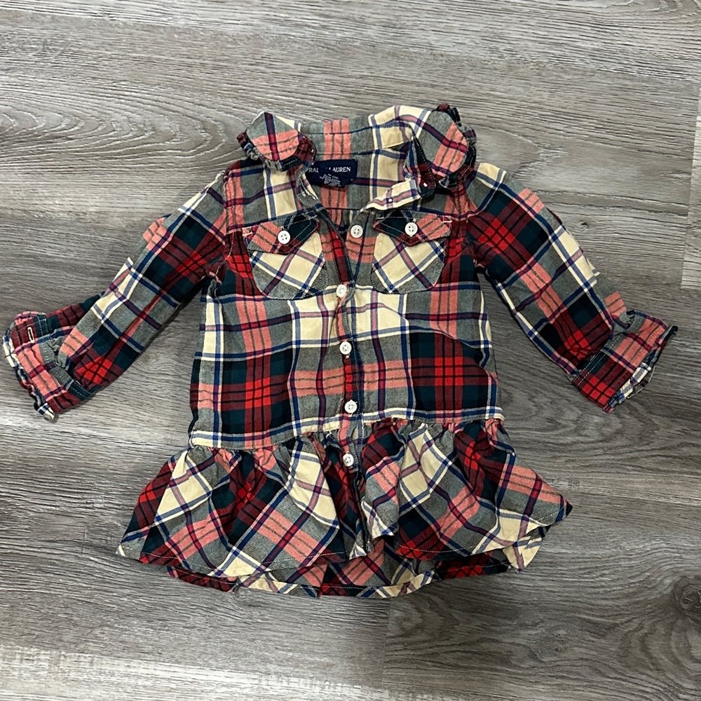 Plaid Ruffle Hem Shirt Dress